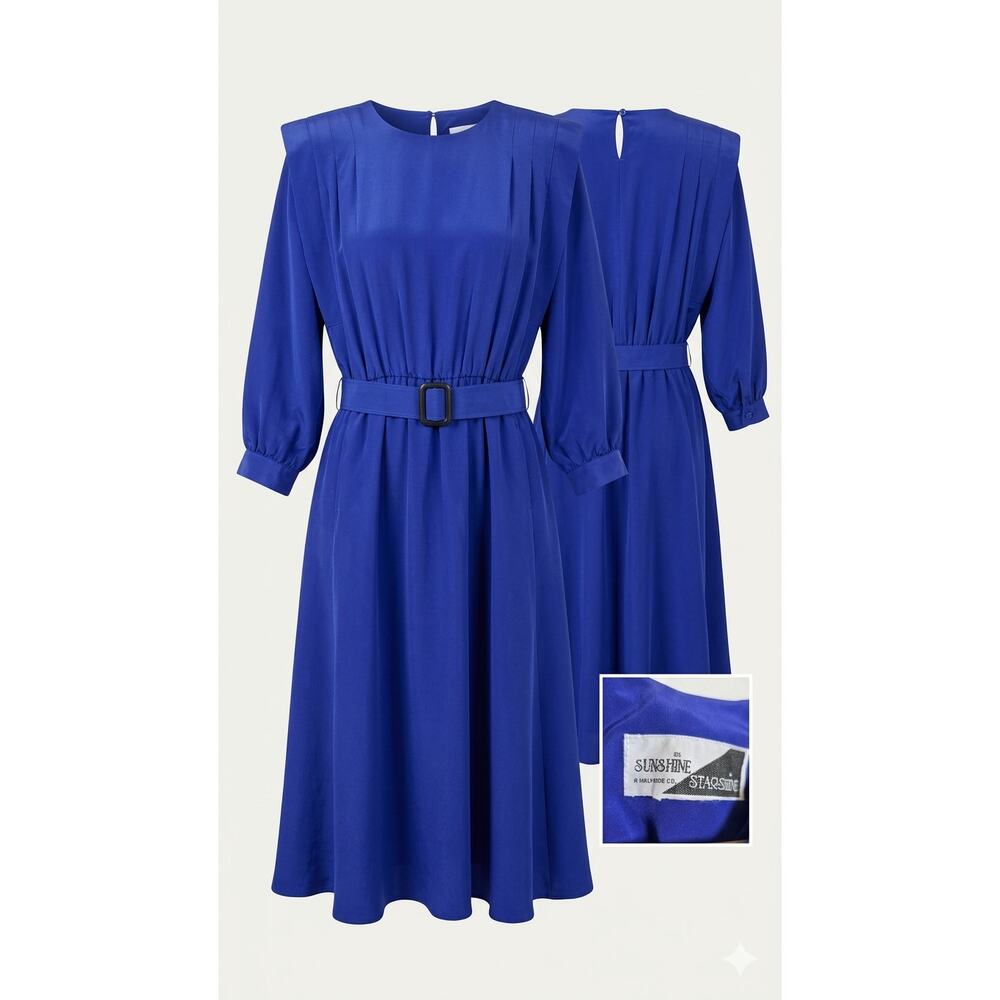 True Vintage 80s Pleated Midi Dress with POCKETS & Belt